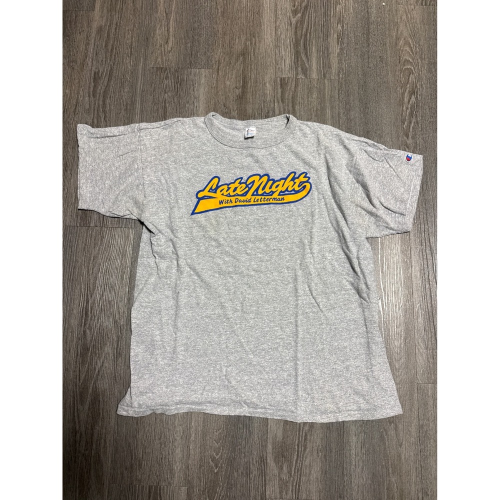 Vintage Champion Late Night David Letterman T-Shirt Gray XL 80s 90s TV Promo